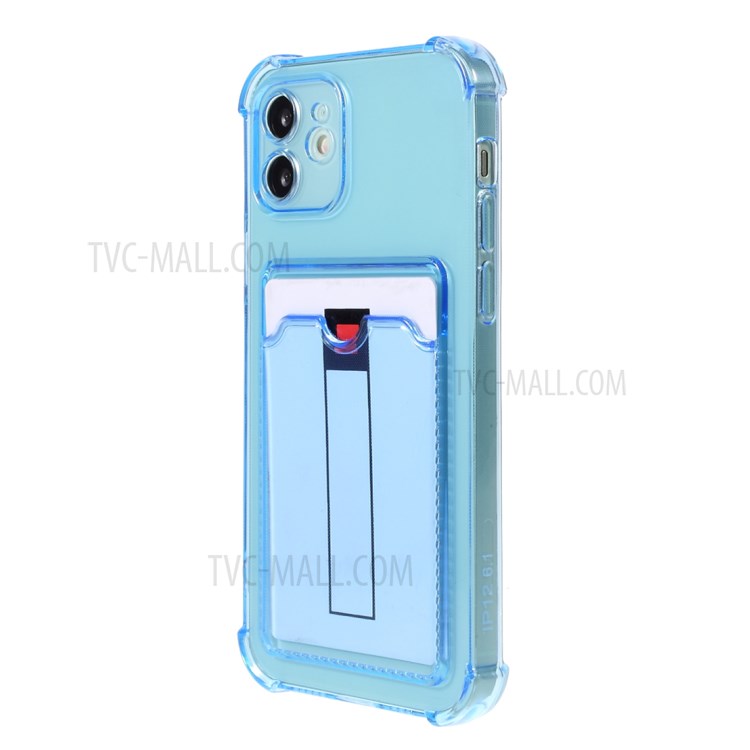 Shock-Absorbing Air-Guard Corners Slim Clear Soft TPU Back Case with Card Slot Holder for iPhone 12 6.1 inch - Blue-3