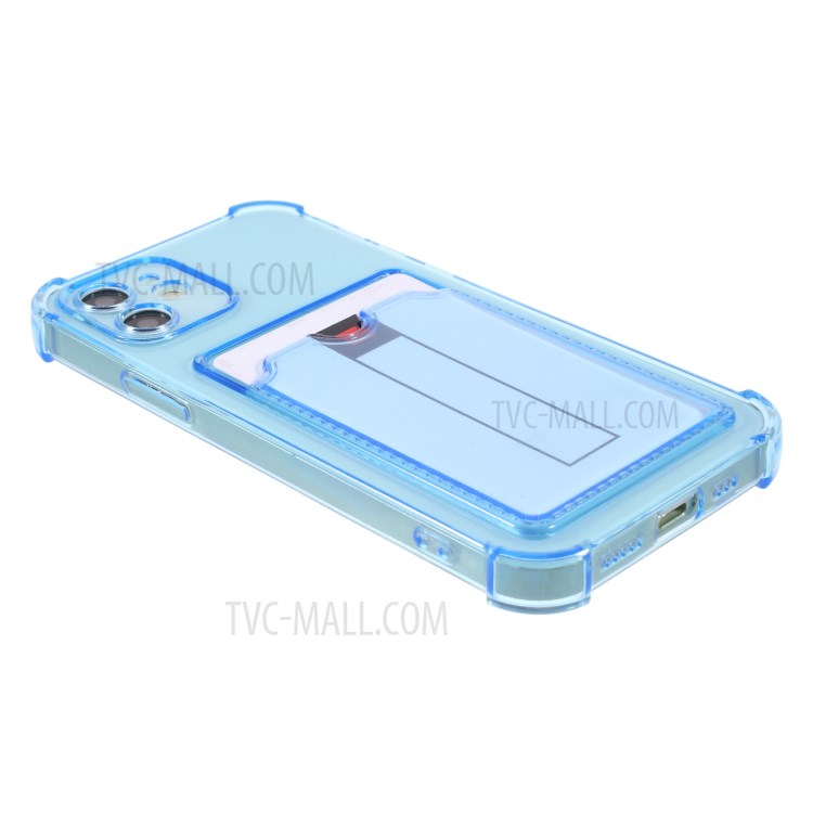 Shock-Absorbing Air-Guard Corners Slim Clear Soft TPU Back Case with Card Slot Holder for iPhone 12 6.1 inch - Blue-4
