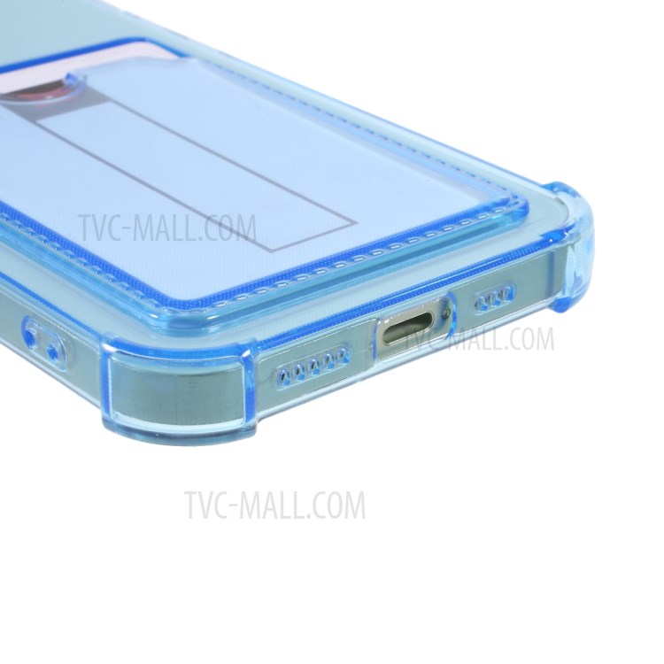 Shock-Absorbing Air-Guard Corners Slim Clear Soft TPU Back Case with Card Slot Holder for iPhone 12 6.1 inch - Blue-5