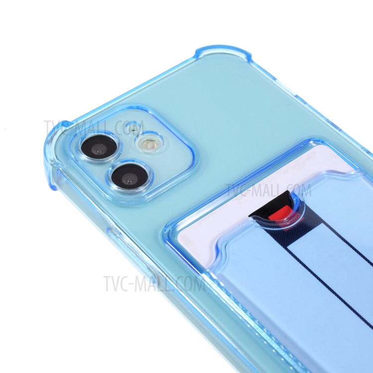 Shock-Absorbing Air-Guard Corners Slim Clear Soft TPU Back Case with Card Slot Holder for iPhone 12 6.1 inch - Blue-6
