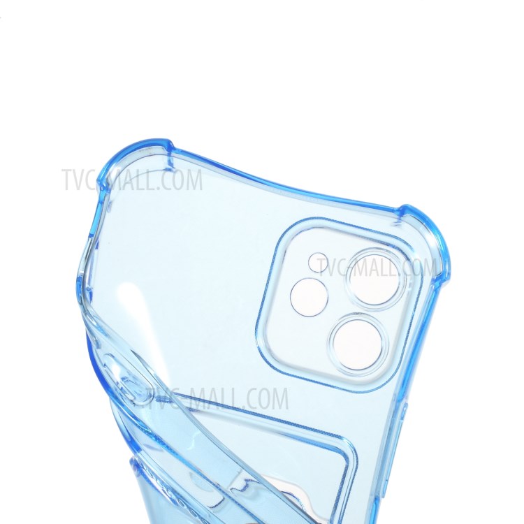 Shock-Absorbing Air-Guard Corners Slim Clear Soft TPU Back Case with Card Slot Holder for iPhone 12 6.1 inch - Blue-7