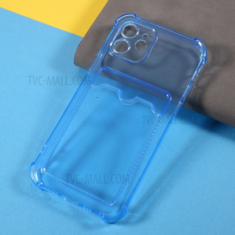 Shock-Absorbing Air-Guard Corners Slim Clear Soft TPU Back Case with Card Slot Holder for iPhone 12 6.1 inch - Blue-8