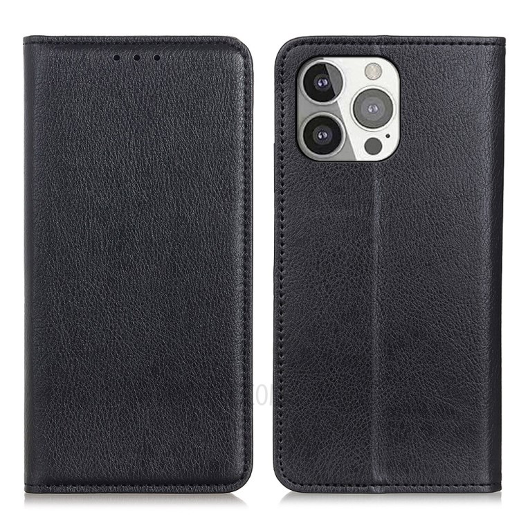 Litchi Texture Split Leather Auto-absorbed Stand Phone Cover Wallet Shell for iPhone 13 Pro 6.1 inch - Black-1