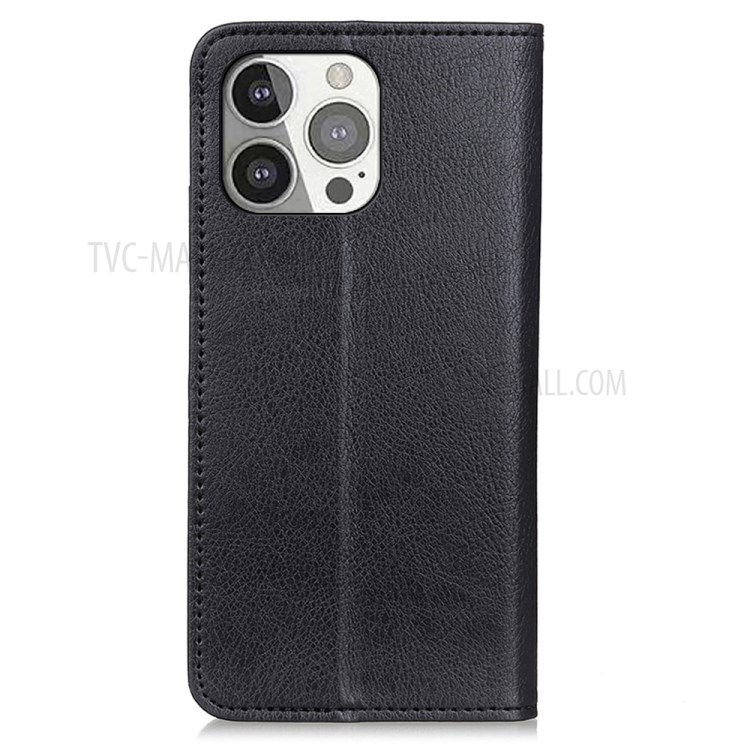Litchi Texture Split Leather Auto-absorbed Stand Phone Cover Wallet Shell for iPhone 13 Pro 6.1 inch - Black-3