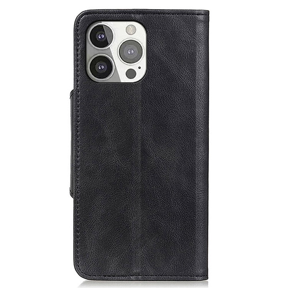 Magnetic Brass Buckle Leather Wallet Phone Case Cover for iPhone 13 Pro 6.1 inch - Black-3