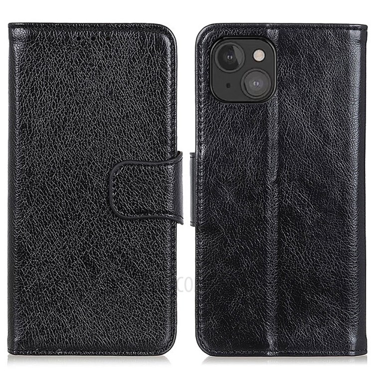 Nappa Texture Magnetic Clasp Split Leather Stand Wallet Phone Cover Case for iPhone 13 6.1 inch - Black-1