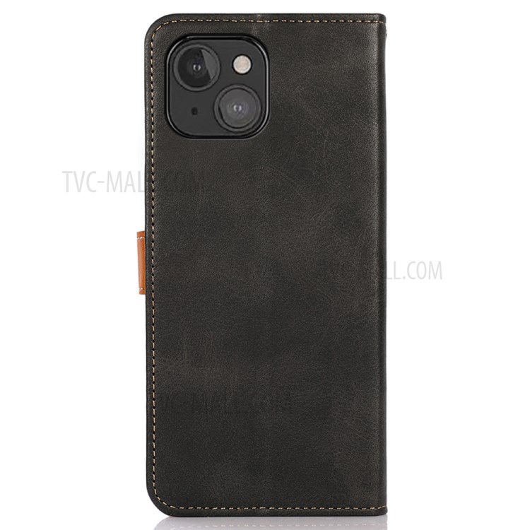 KHAZNEH Wallet Stand Design Leather Phone Case Shell with Golden Magnetic Clasp for iPhone 13 6.1 inch - Black-3