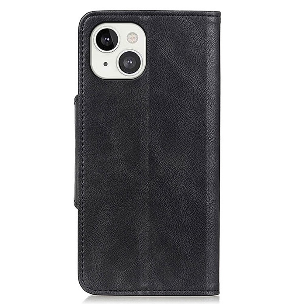 Leather Wallet Stand Phone Case with Magnetic Brass Buckle for iPhone 13 mini 5.4 inch - Black-3