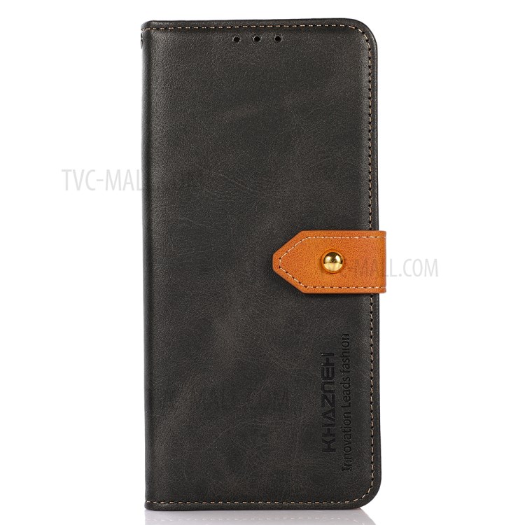 KHAZNEH Golden Magnetic Clasp Design Wallet Leather Phone Stand Case Shell for iPhone 13 mini 5.4 inch - Black-2