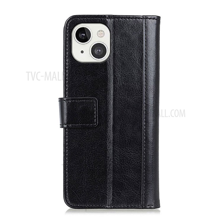Crazy Horse Texture Wallet Design Anti-drop Rivet Decor Leather Case for iPhone 13 6.1-inch - Black-3