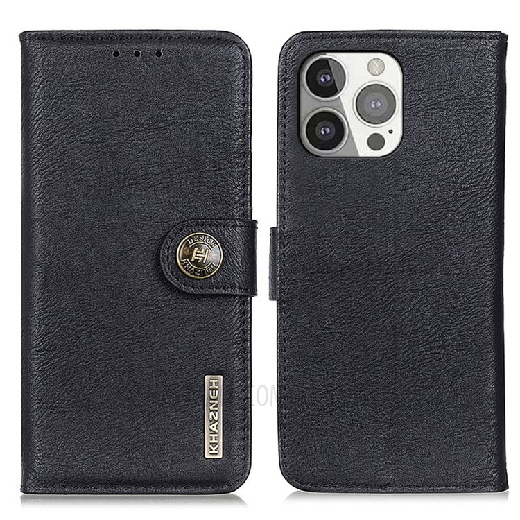 KHAZNEH PU Leather Wallet Stand Design Protective Phone Cover Case for iPhone 13 Pro 6.1 inch - Black-1