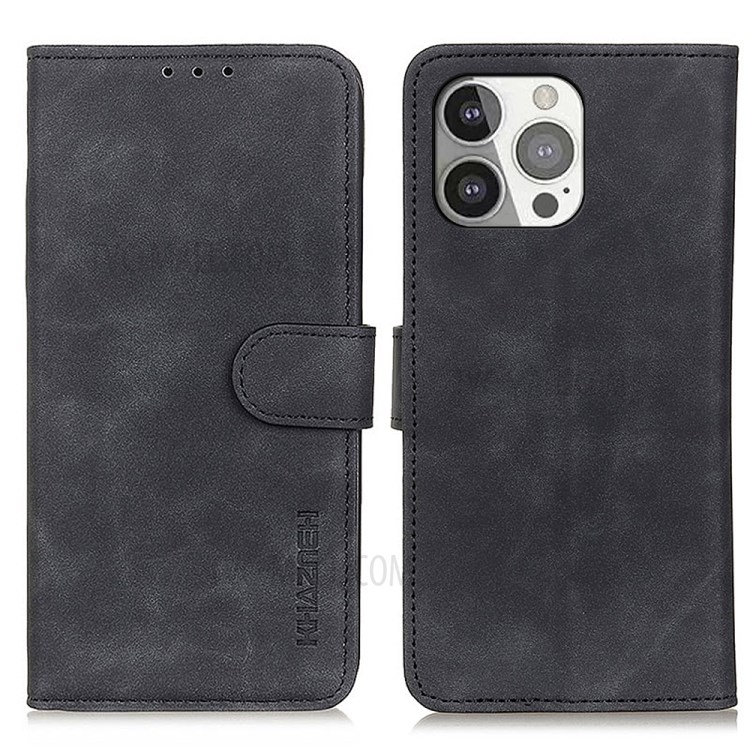 KHAZNEH Vintage Style Leather Stand Case Wallet Phone Cover Shell for iPhone 13 Pro 6.1 inch - Black-1