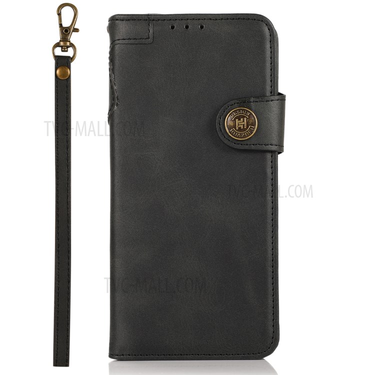 KHAZNEH Shockproof Leather Wallet Stand Design Folio Flip Phone Case Shell with Strap for iPhone 13 Pro 6.1 inch - Black-2