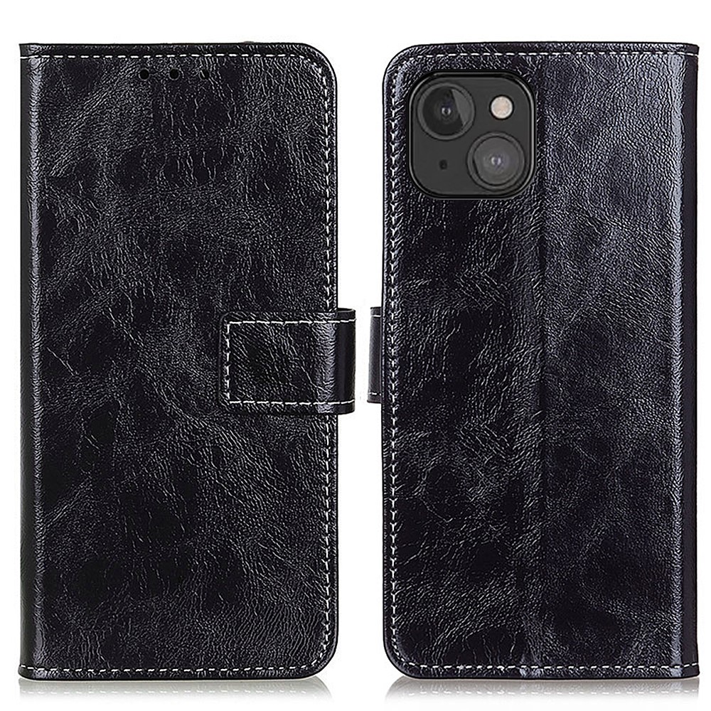Retro Style Crazy Horse Texture Leather Wallet Stand Phone Case for iPhone 13 Mini 5.4-inch - Black-1