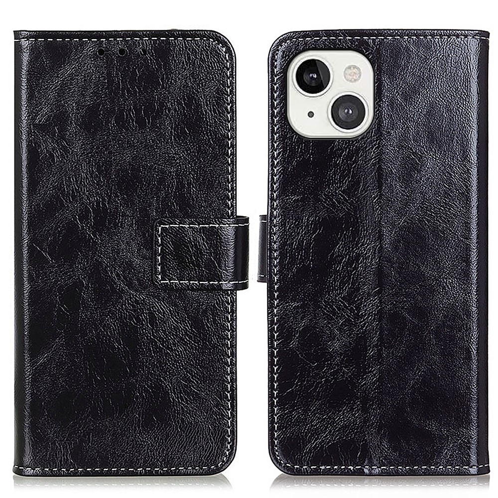 Crazy Horse Texture Retro Style Leather Wallet Stand Phone Case for iPhone 13 6.1-inch - Black-1