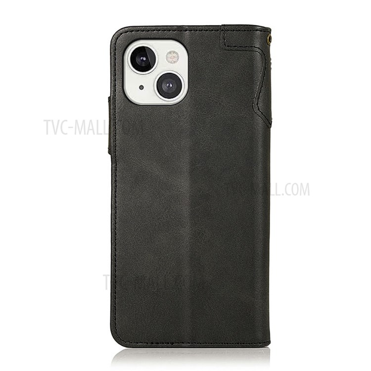 KHAZNEH Magnetic Clasp Leather Wallet Phone Stand Case Shell with Wrist Strap for iPhone 13 6.1 inch - Black-3