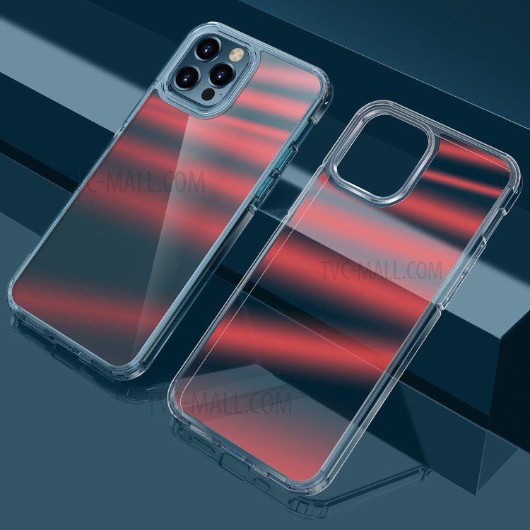 FUKELAI Optical Ice Crystal Series Shockproof Clear Dual Layer Hard PC + Flexible TPU Rubber Cover for iPhone 12 Pro Max 6.7 inch - Golden Light-1