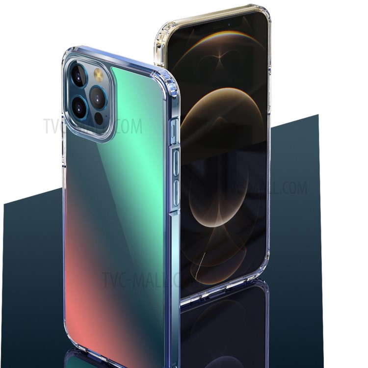 FUKELAI Optical Ice Crystal Series Shockproof Clear Dual Layer Hard PC + Flexible TPU Rubber Cover for iPhone 12 Pro Max 6.7 inch - Golden Light-2