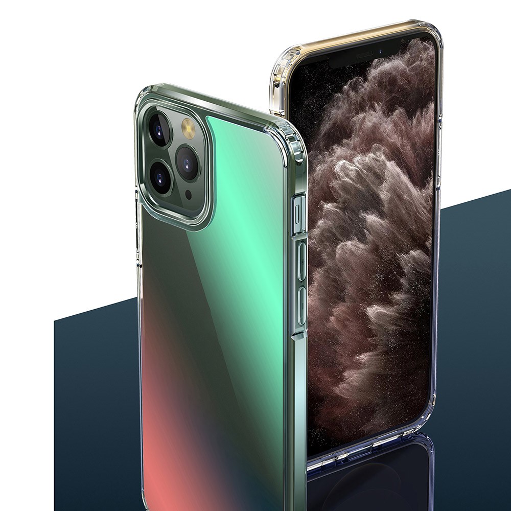 FUKELAI Optical Ice Crystal Series Clear Colorful Transparent Slim Fit Shockproof PC TPU Protective Cover for iPhone 11 Pro Max 6.5 inch - Green Light-2