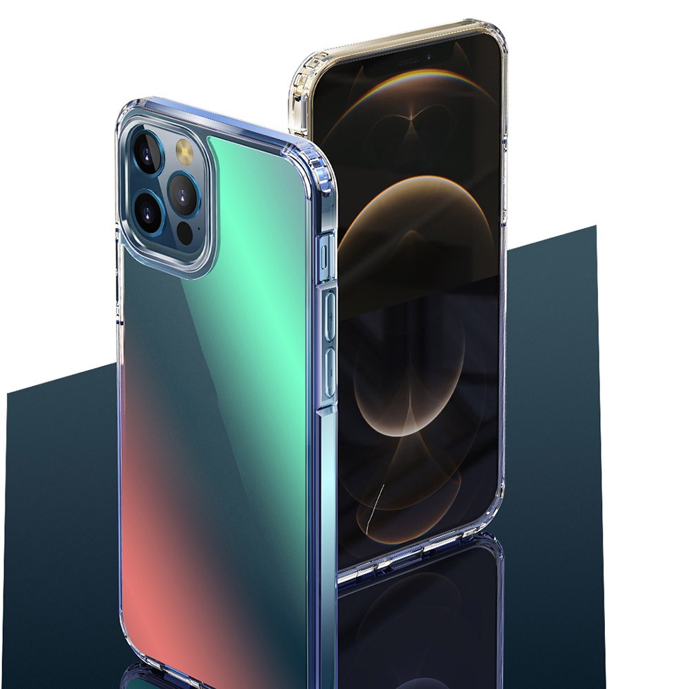 FUKELAI Optical Ice Crystal Series Color Changing Neon Luster Shockproof PC + TPU Protective Case for iPhone 12 Pro 6.1 inch - Golden Light-2