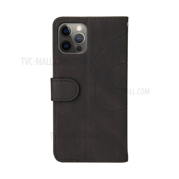 Bi-colour Splicing Style Stand Wallet Leather Phone Case with Strap for iPhone 12 Pro Max 6.7 inch - Black-3