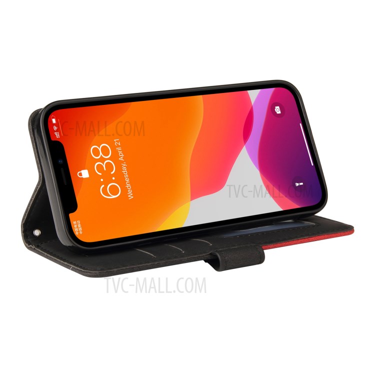 Bi-colour Splicing Style Stand Wallet Leather Phone Case with Strap for iPhone 12 Pro Max 6.7 inch - Black-5