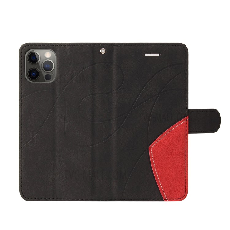 Bi-colour Splicing Style Stand Wallet Leather Phone Case with Strap for iPhone 12 Pro Max 6.7 inch - Black-6