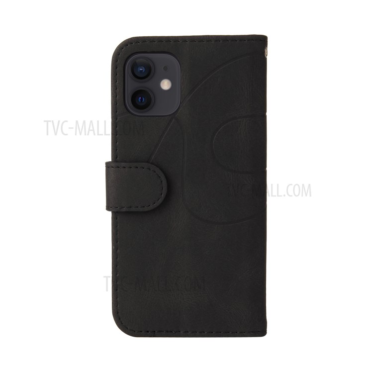 Bi-colour Splicing Style Stand Leather Wallet Case Cover for iPhone 12 Pro - Black-3