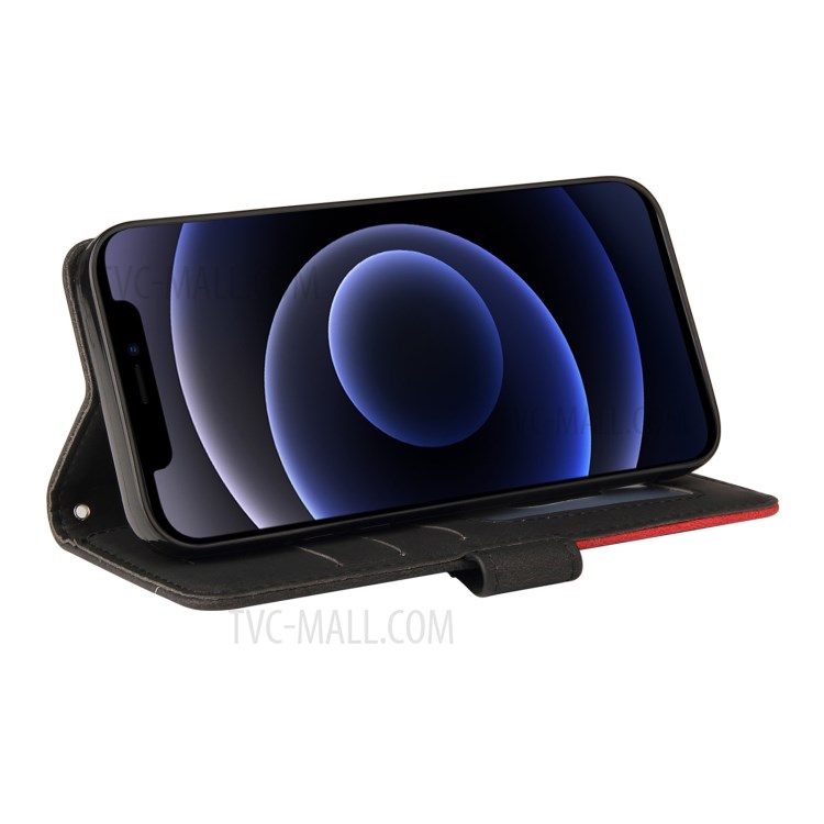 Bi-colour Splicing Style Stand Leather Wallet Case Cover for iPhone 12 Pro - Black-5