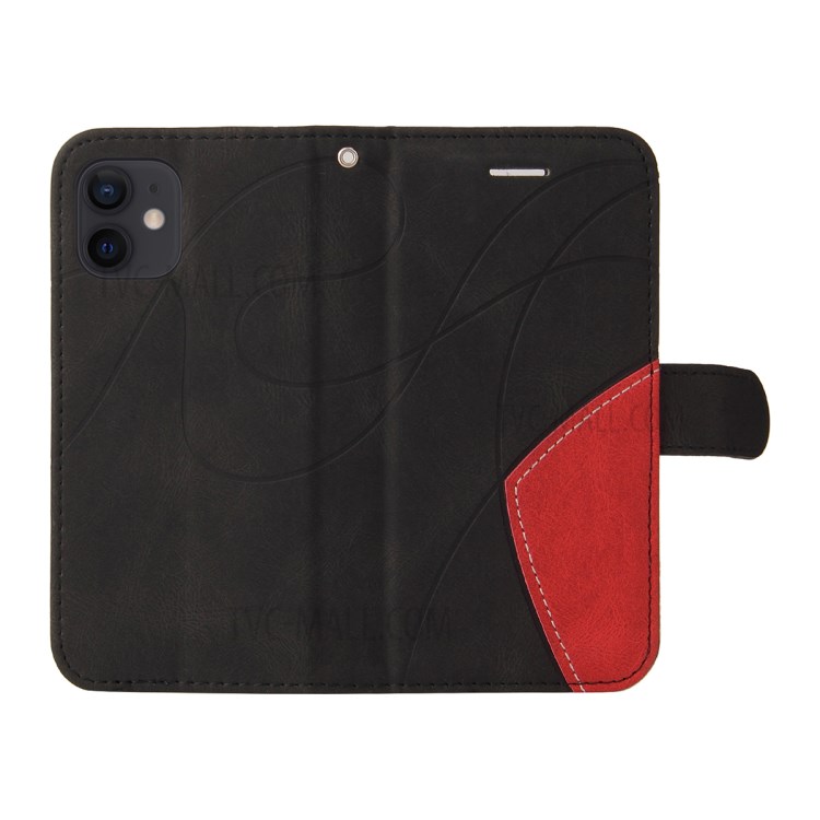 Bi-colour Splicing Style Stand Leather Wallet Case Cover for iPhone 12 Pro - Black-6