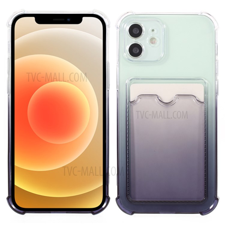 Gradient Color Design Flexible TPU Phone Case Shell with Card Holder for iPhone 12 6.1 inch - Black-1