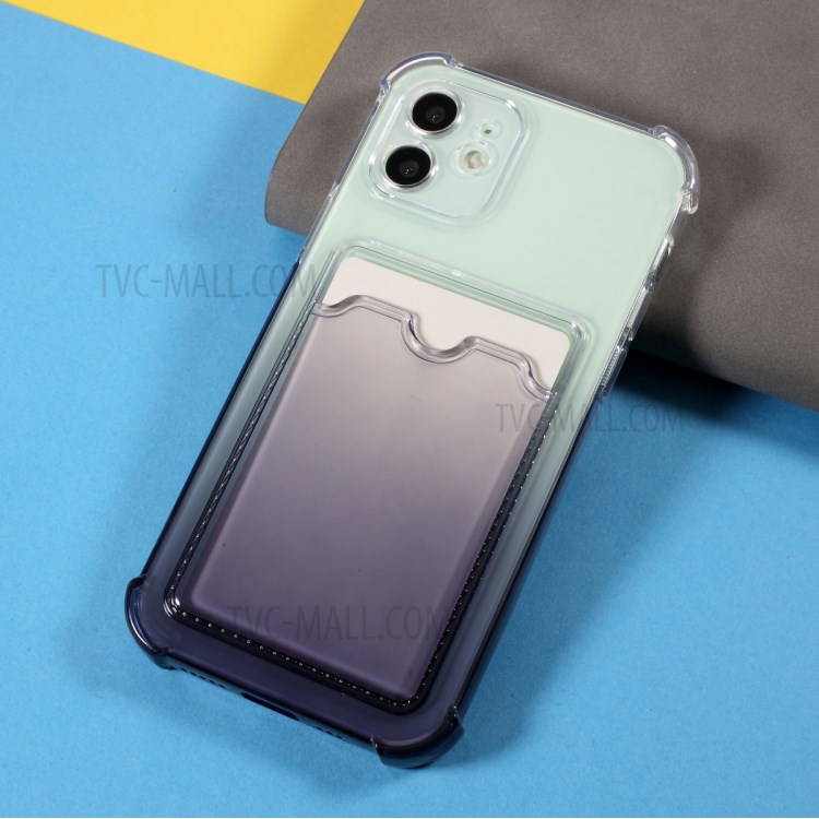 Gradient Color Design Flexible TPU Phone Case Shell with Card Holder for iPhone 12 6.1 inch - Black-3
