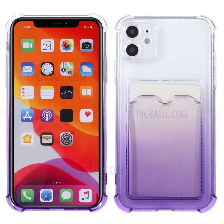 Drop-proof Gradient Color Design Card Holder Cover TPU Phone Case Shell for iPhone 11 6.1 inch - Purple-1