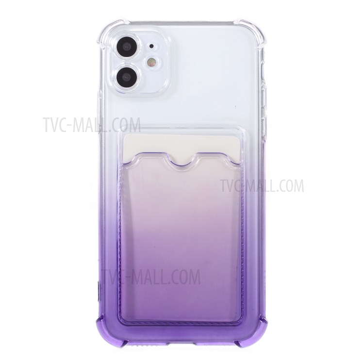 Drop-proof Gradient Color Design Card Holder Cover TPU Phone Case Shell for iPhone 11 6.1 inch - Purple-2