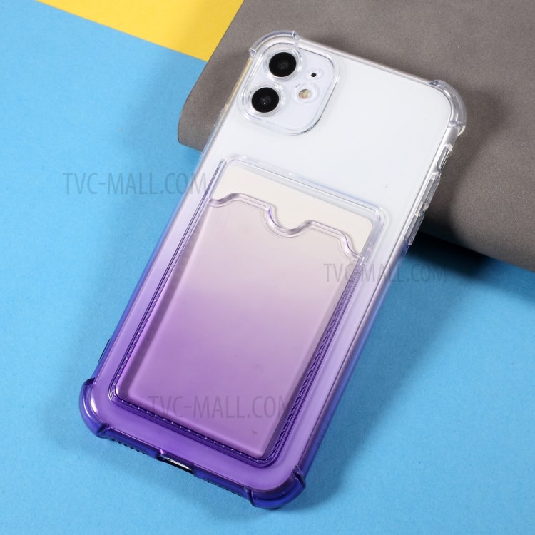 Drop-proof Gradient Color Design Card Holder Cover TPU Phone Case Shell for iPhone 11 6.1 inch - Purple-3