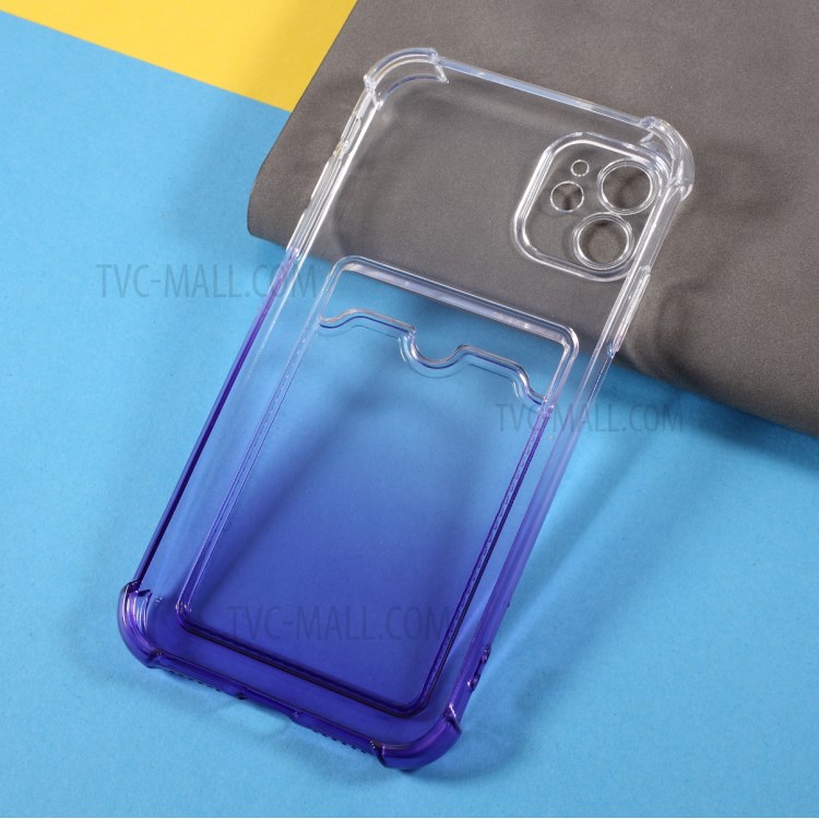 Drop-proof Gradient Color Design Card Holder Cover TPU Phone Case Shell for iPhone 11 6.1 inch - Purple-7