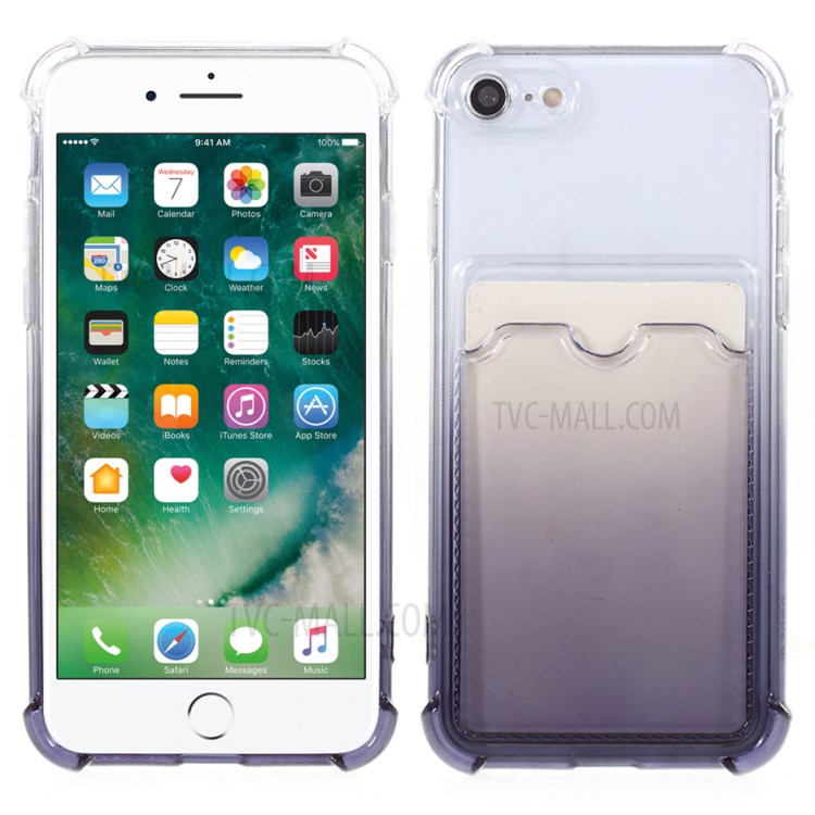Gradient Color Card Slot Anti-Drop TPU Phone Case Protective Cover for iPhone 7/8/SE (2nd Generation) - Black-1