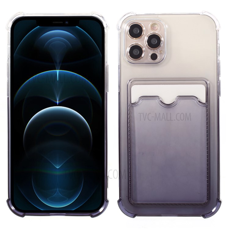 Gradient Color Design Precise Cutout Soft TPU Phone Case with Card Holder for iPhone 12 Pro - Black-1