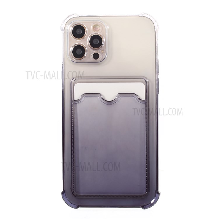 Gradient Color Design Precise Cutout Soft TPU Phone Case with Card Holder for iPhone 12 Pro - Black-2