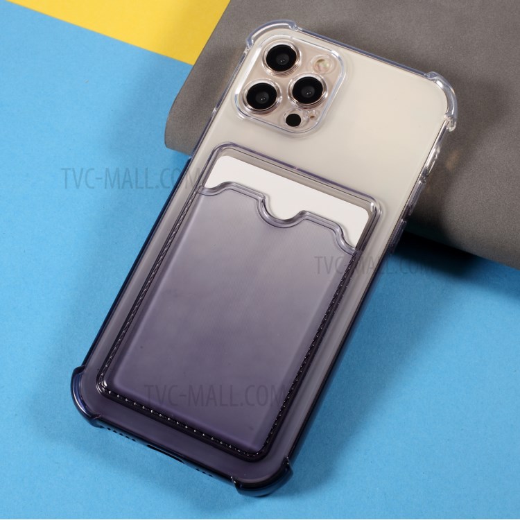 Gradient Color Design Precise Cutout Soft TPU Phone Case with Card Holder for iPhone 12 Pro - Black-3