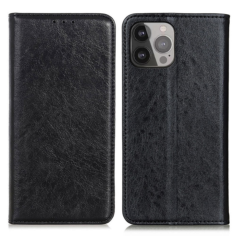 Crazy Horse Texture Auto-absorbed Wallet Leather Phone Stand Case for iPhone 13 Pro Max 6.7-inch - Black-1