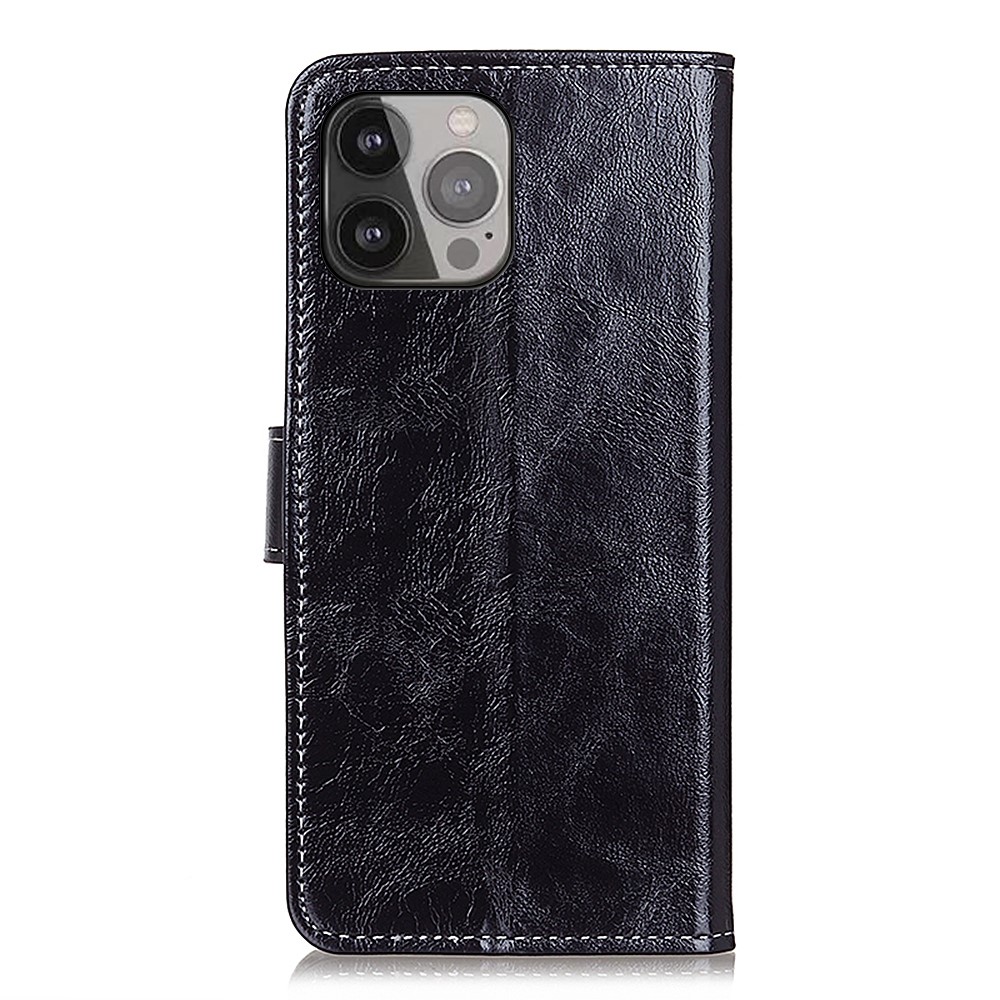 Vintage Style Crazy Horse Texture Wallet PU Leather Phone Cover Stand Case for iPhone 13 Pro Max 6.7 inch - Black-3