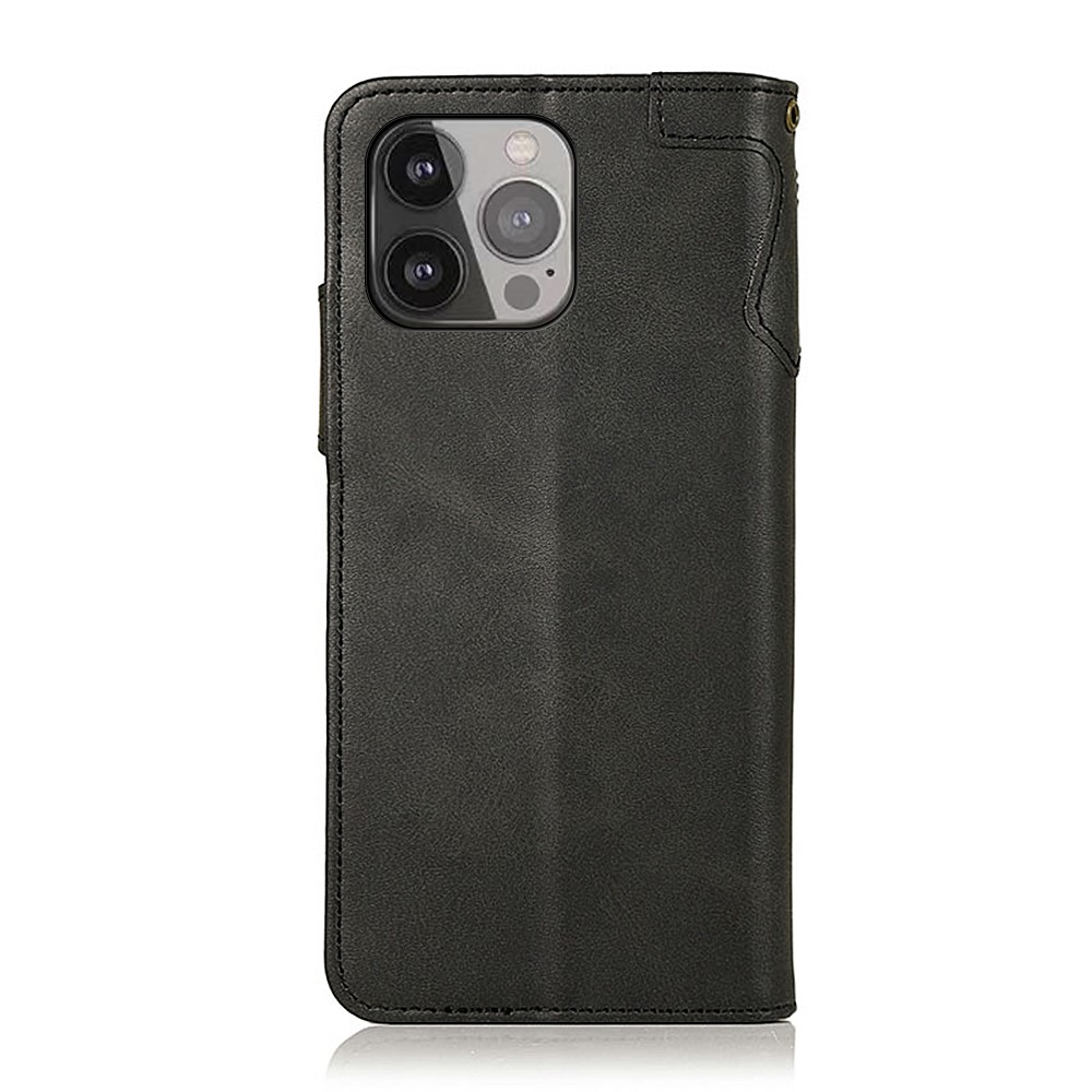 KHAZNEH Drop-Proof Leather Phone Wallet Stand Case Shell with Handy Strap for iPhone 13 Pro Max 6.7 inch - Black-3
