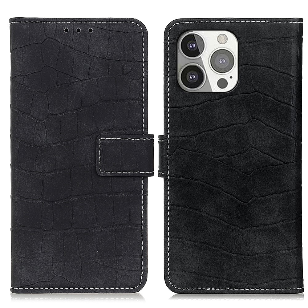 Drop-Proof Crocodile Texture Leather Wallet Stand Design Folio Flip Case for iPhone 13 Pro 6.1 inch - Black-1