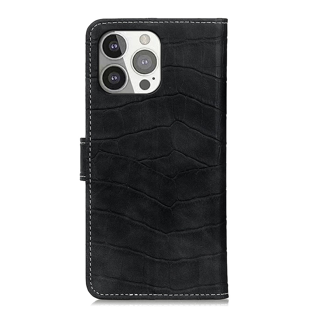 Drop-Proof Crocodile Texture Leather Wallet Stand Design Folio Flip Case for iPhone 13 Pro 6.1 inch - Black-3
