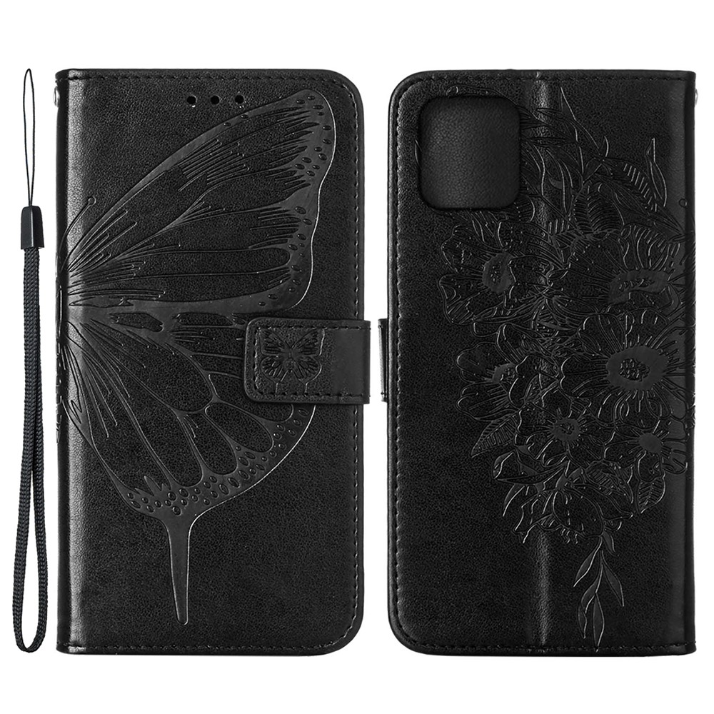 Full Protective Imprint Butterfly Flower Pattern Wallet Stand Leather Phone Case for iPhone 13 Pro 6.1 inch - Black-1