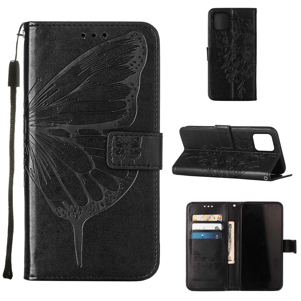 Full Protective Imprint Butterfly Flower Pattern Wallet Stand Leather Phone Case for iPhone 13 Pro 6.1 inch - Black-10