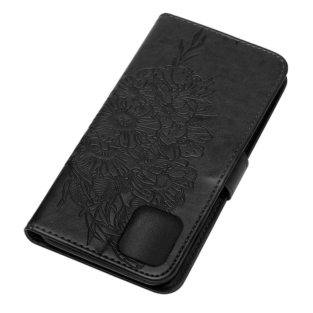 Full Protective Imprint Butterfly Flower Pattern Wallet Stand Leather Phone Case for iPhone 13 Pro 6.1 inch - Black-3