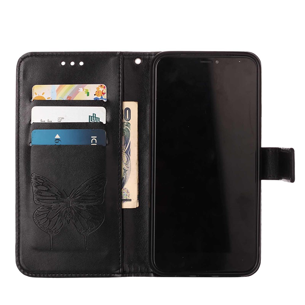 Full Protective Imprint Butterfly Flower Pattern Wallet Stand Leather Phone Case for iPhone 13 Pro 6.1 inch - Black-5