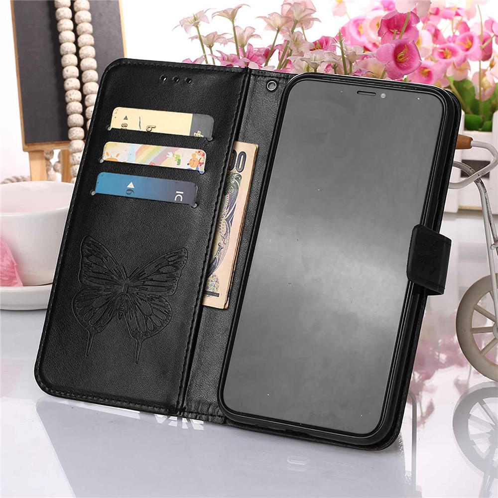 Full Protective Imprint Butterfly Flower Pattern Wallet Stand Leather Phone Case for iPhone 13 Pro 6.1 inch - Black-8